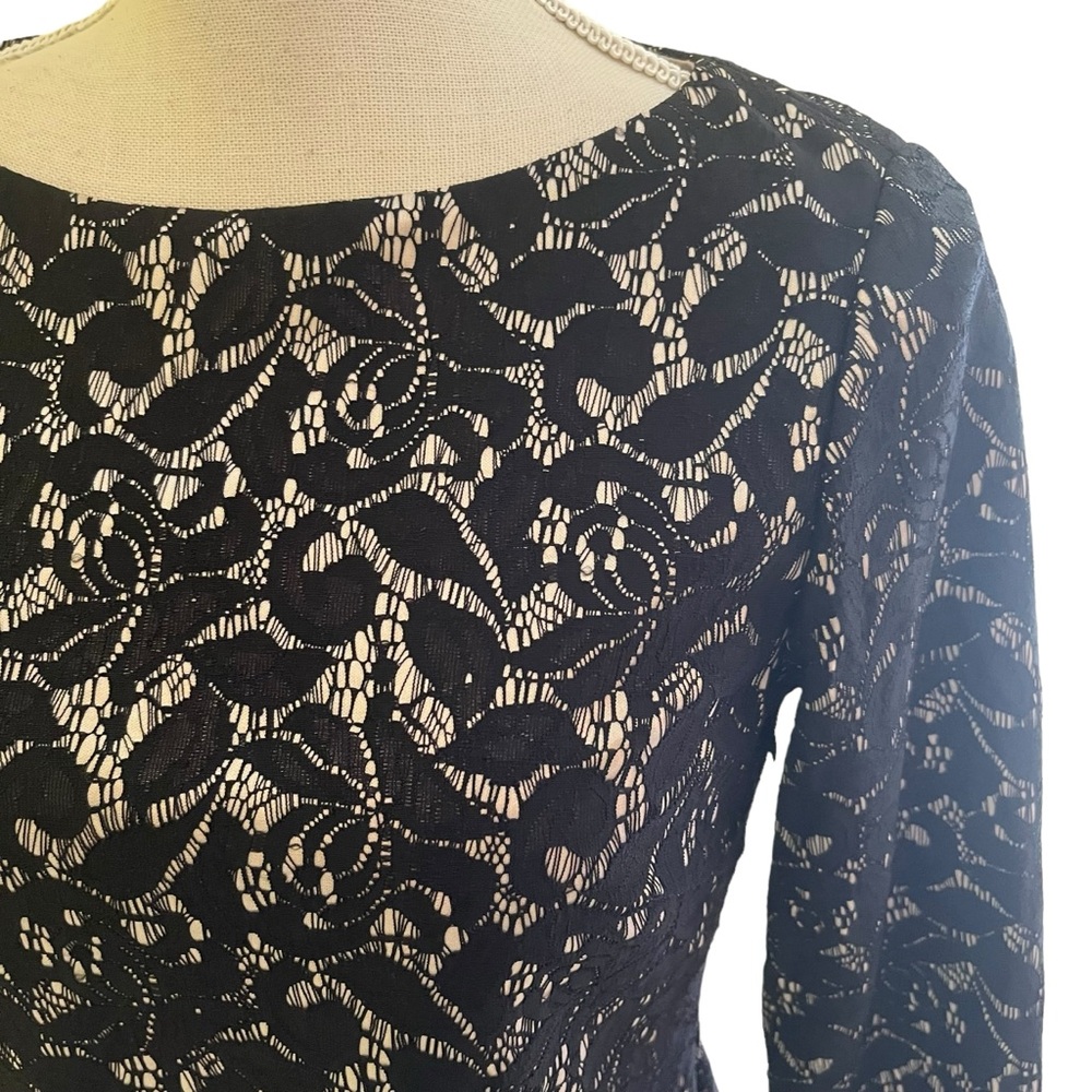 Tahari ASL Black Floral Lace with Cream Lining Tiered "Tracey" Sheath Dress - Picture 8 of 12